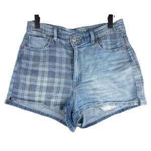American Eagle Outfitters Blue Jean Highest Rise Mom Shorts Contrast Panel Sz 6